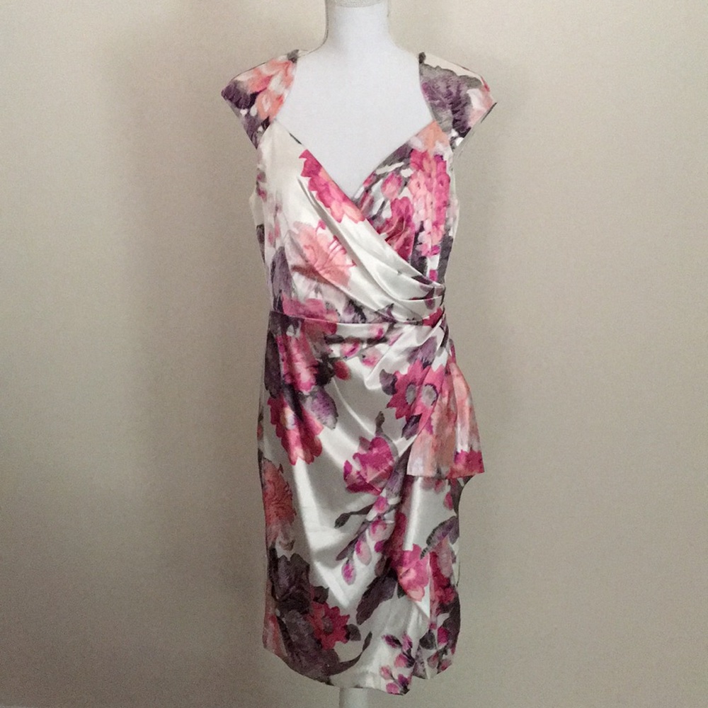 MAGGIE LONDON Floral Print Faux Wrap Dress